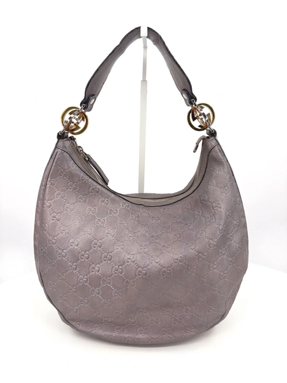 GUCCI Guccissima GG Twins Hobo Shoulder Bag Mauve Metallic Leather